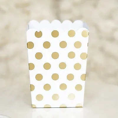 10 Gold and White Polka Dot Popcorn Favor Boxes Bridal Baby Shower to Pop Gold Foil