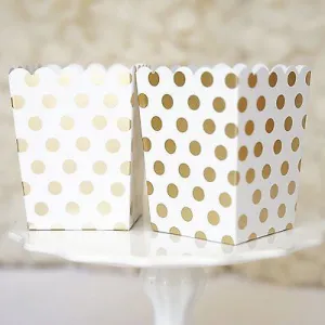 10 Gold and White Polka Dot Popcorn Favor Boxes Bridal Baby Shower to Pop Gold Foil