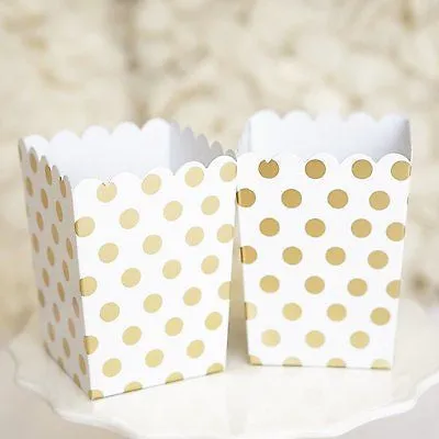 10 Gold and White Polka Dot Popcorn Favor Boxes Bridal Baby Shower to Pop Gold Foil