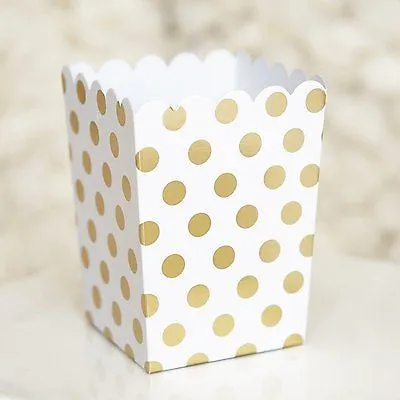 10 Gold and White Polka Dot Popcorn Favor Boxes Bridal Baby Shower to Pop Gold Foil