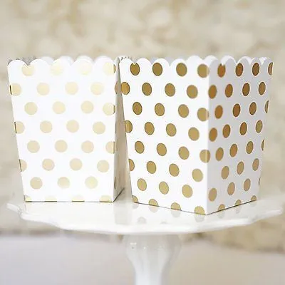 10 Gold and White Polka Dot Popcorn Favor Boxes Bridal Baby Shower to Pop Gold Foil