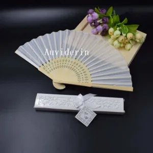 100pcs White Wedding Hand Fan -for Guest in Gift Box with "Thank You" Tag