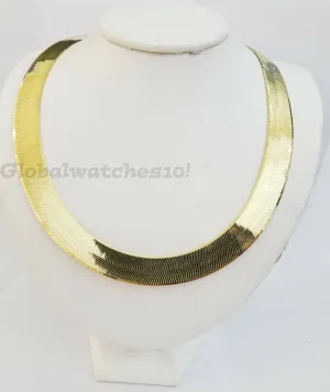 15mm 10k Yellow Gold Herring Bone Chain Necklace Lobster lock Men Women REAL 24"