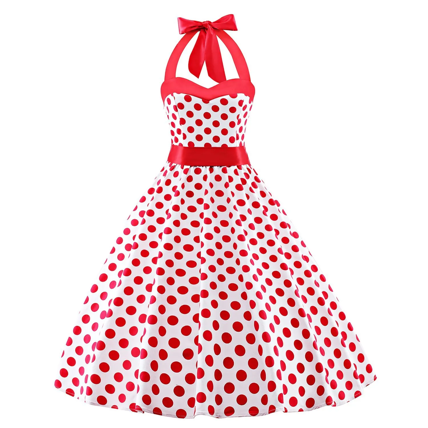 1950s Vintage Audrey Dresses Halter Retro Red Polka Dot Dress