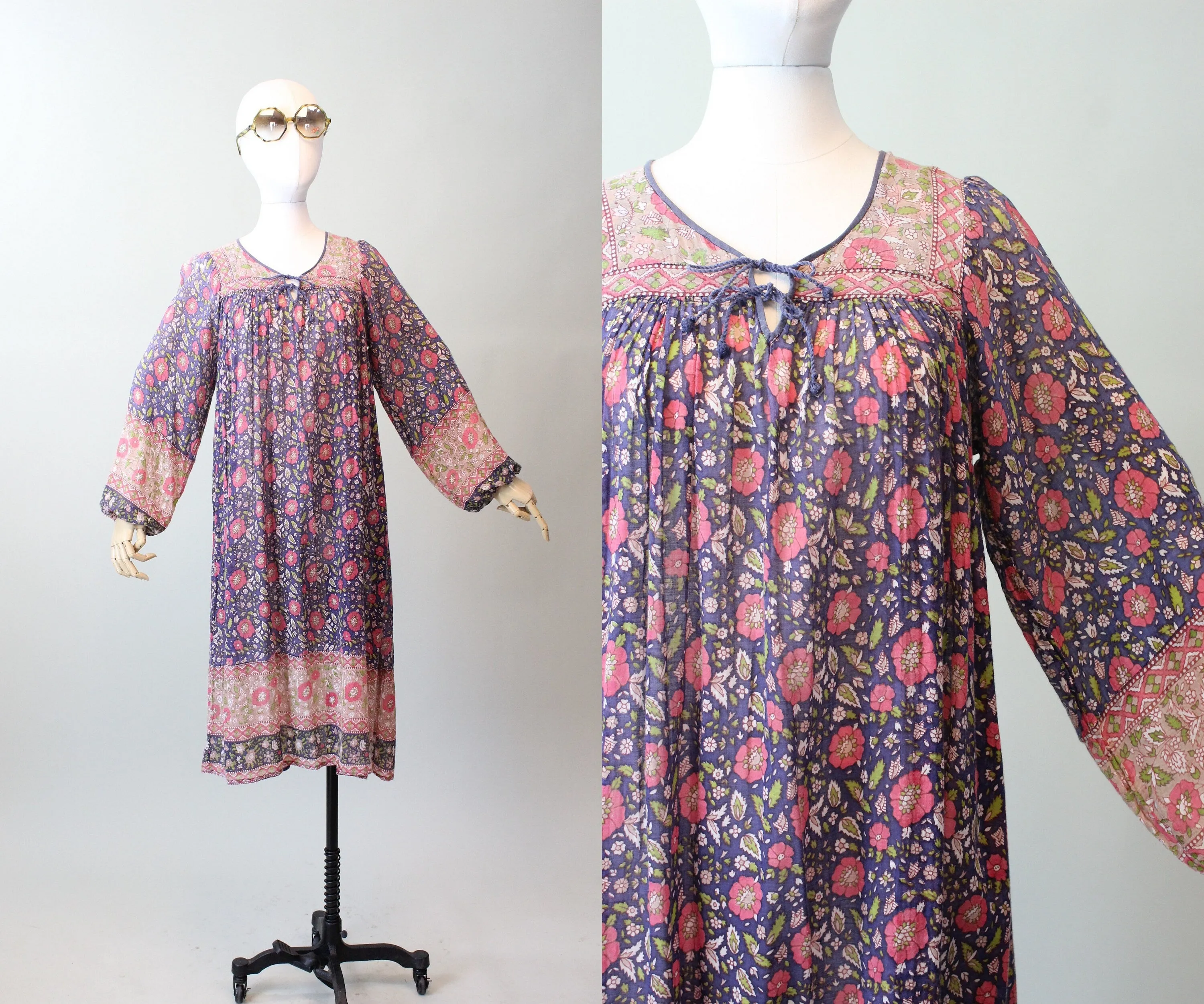 1970s INDIAN COTTON caftan dress small | new spring