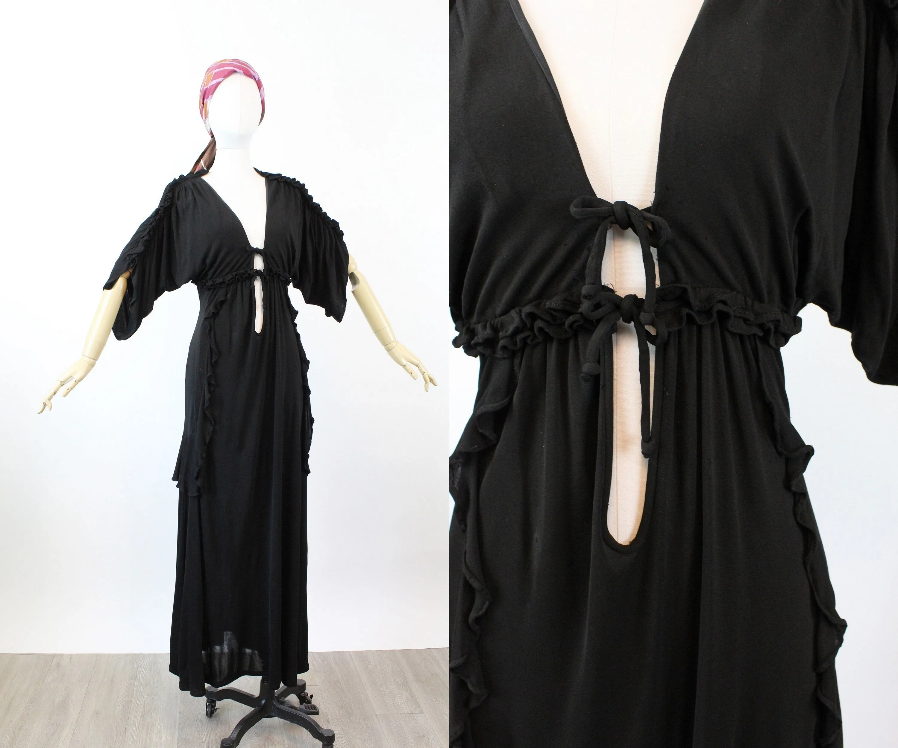 1970s Ossie Clark JERSEY PLUNGE maxi dress xs small | new fall