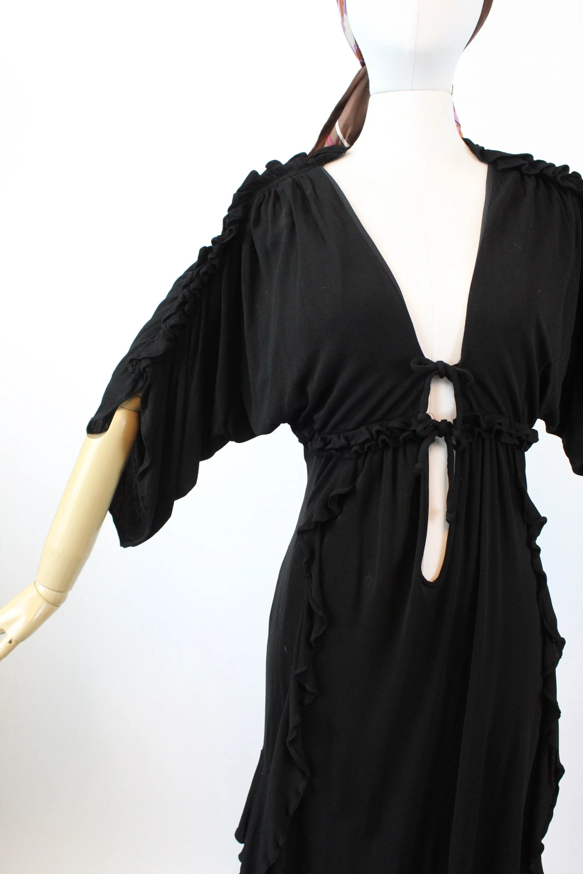 1970s Ossie Clark JERSEY PLUNGE maxi dress xs small | new fall