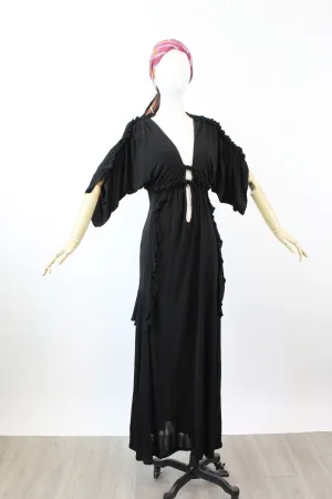 1970s Ossie Clark JERSEY PLUNGE maxi dress xs small | new fall