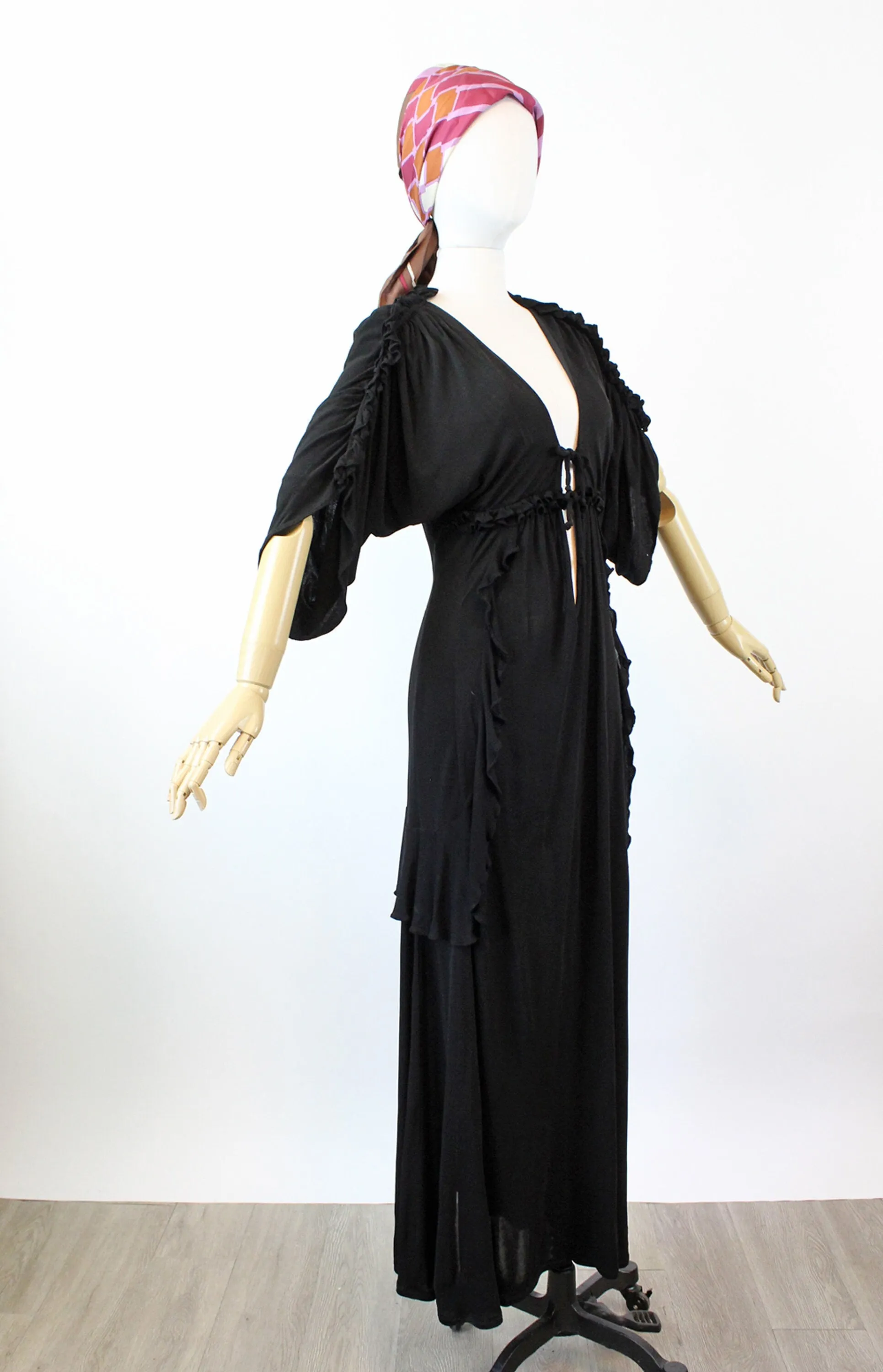 1970s Ossie Clark JERSEY PLUNGE maxi dress xs small | new fall