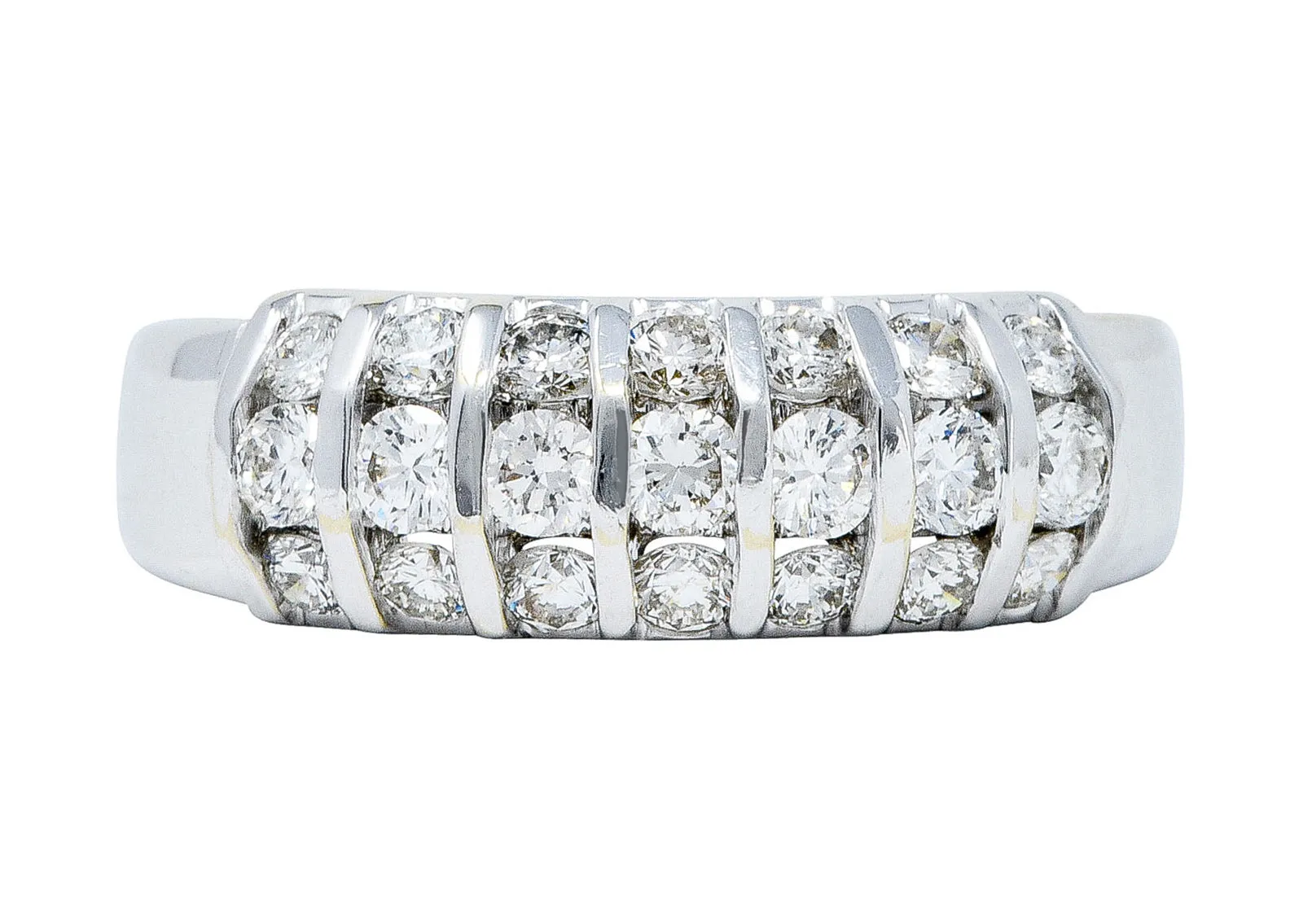 1980's Vintage 1.05 CTW Diamond 14 Karat White Gold Band Ring