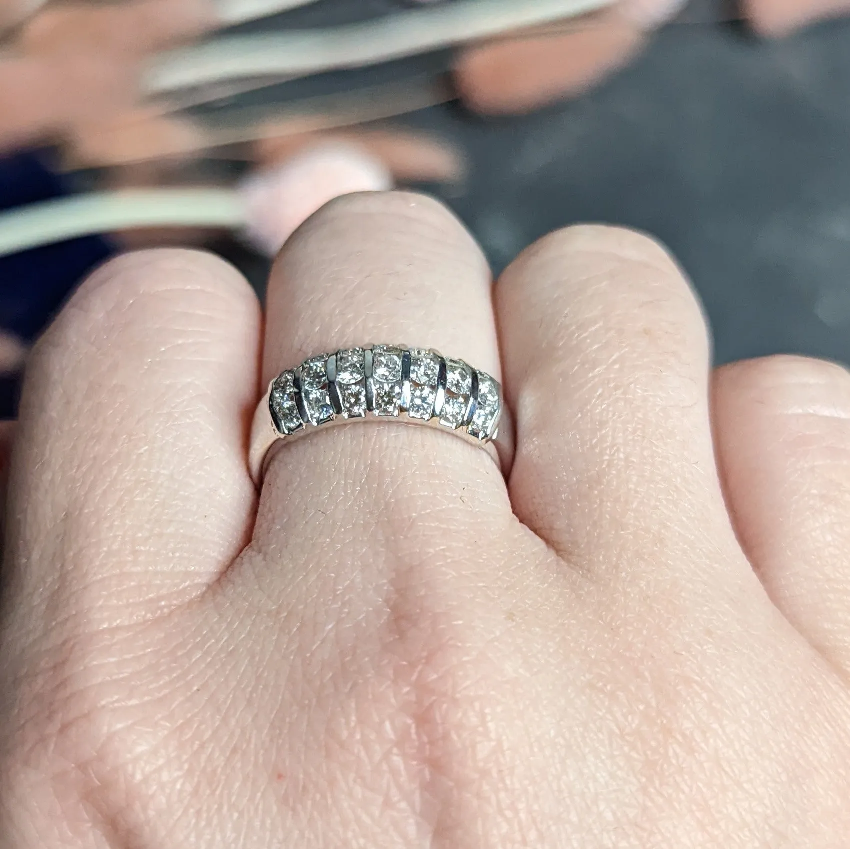 1980's Vintage 1.05 CTW Diamond 14 Karat White Gold Band Ring