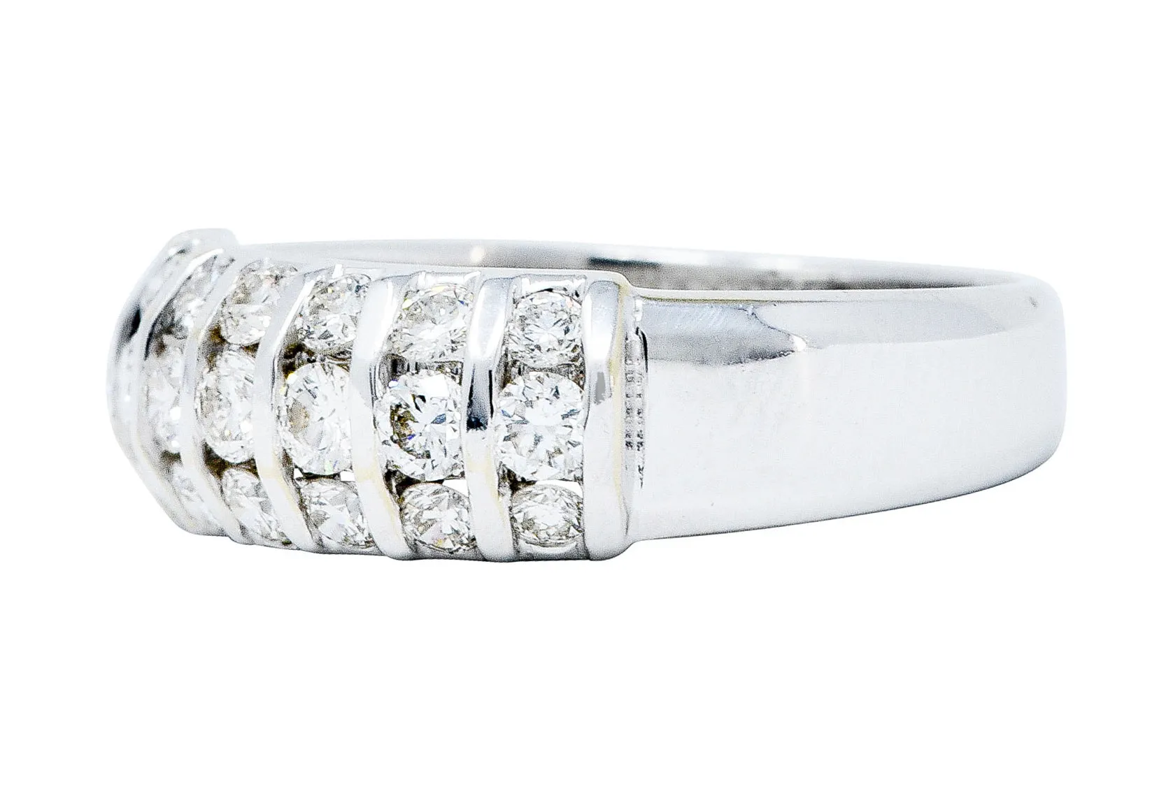 1980's Vintage 1.05 CTW Diamond 14 Karat White Gold Band Ring