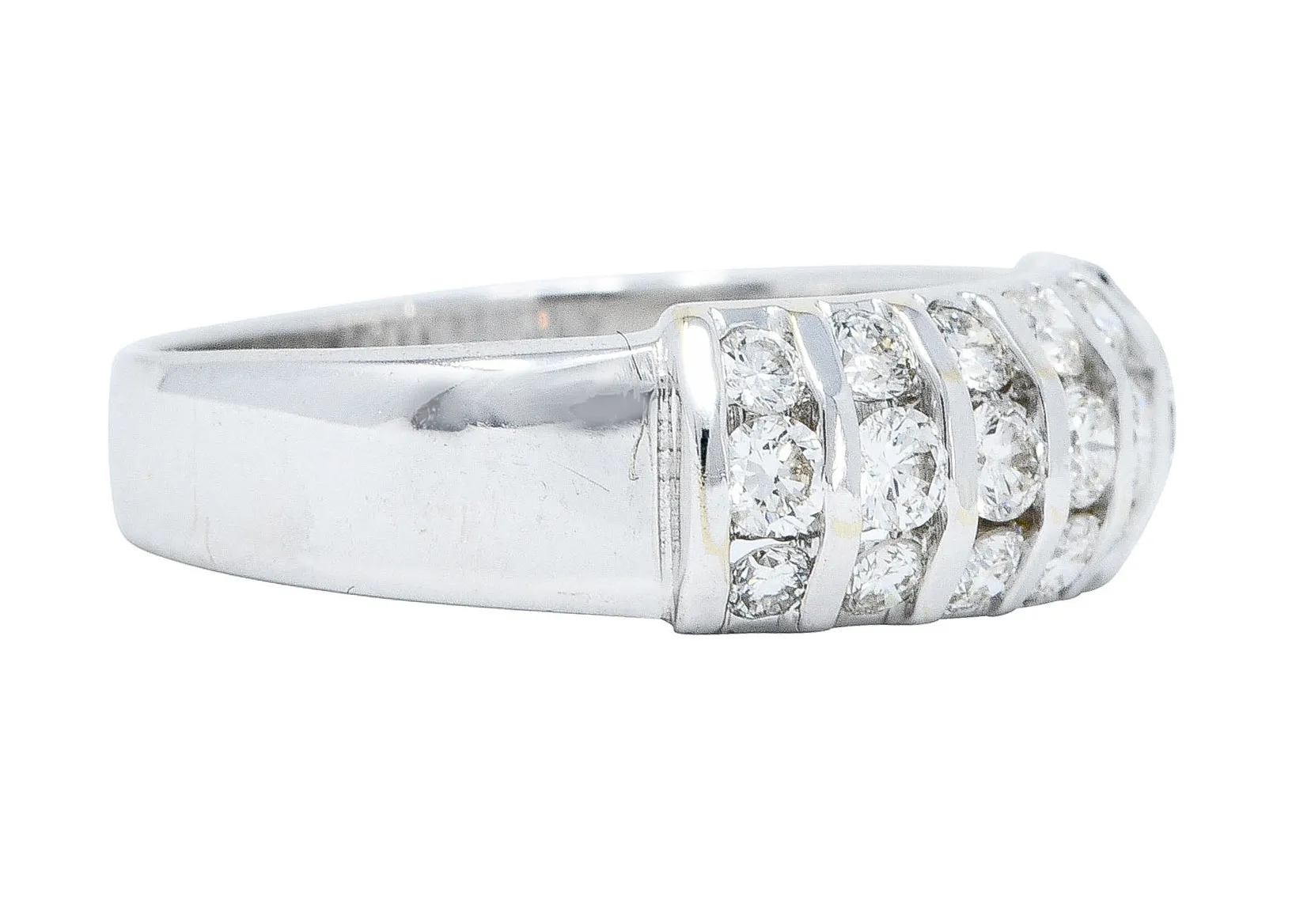 1980's Vintage 1.05 CTW Diamond 14 Karat White Gold Band Ring