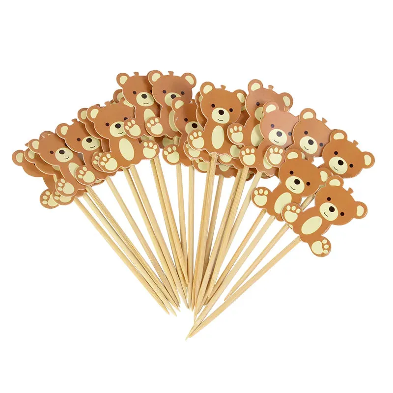 20-Piece Lot Cute Bear Food Picks Cake Dessert Hors D'oeuvres Appetizer Toothpicks Fruit Forks Birthday Party Baby Shower Christmas Decoration Supplies