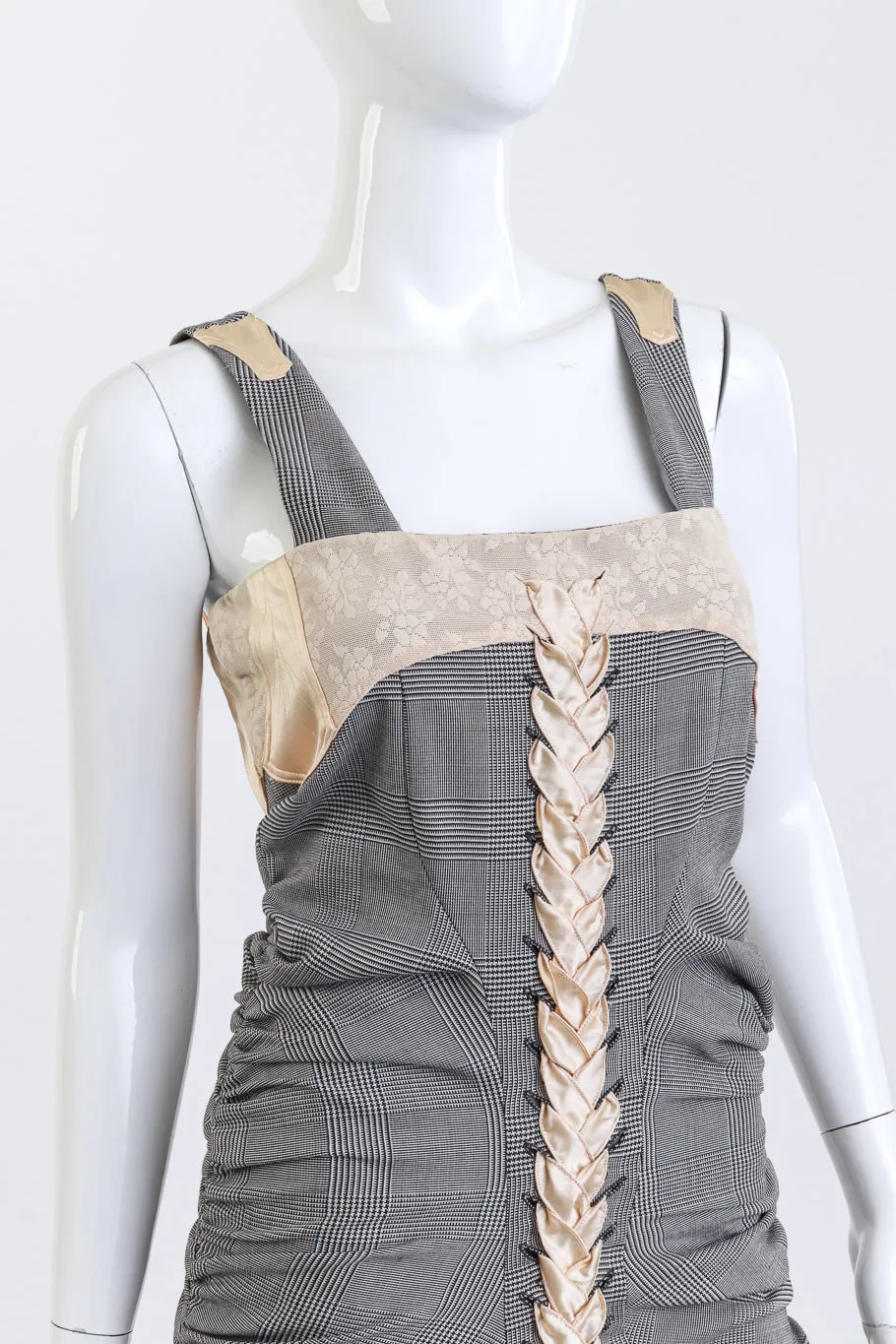 2004 S Plaid Ruched Lace-Up Dress
