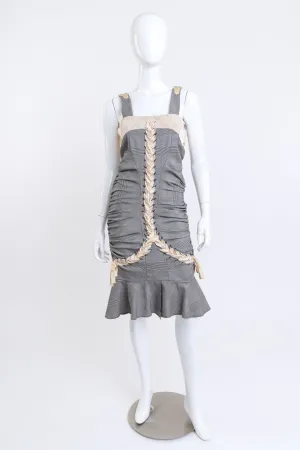 2004 S Plaid Ruched Lace-Up Dress