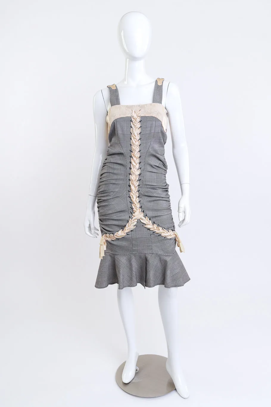 2004 S Plaid Ruched Lace-Up Dress