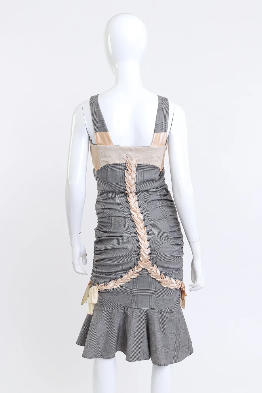 2004 S Plaid Ruched Lace-Up Dress