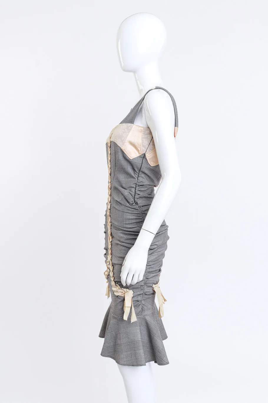 2004 S Plaid Ruched Lace-Up Dress