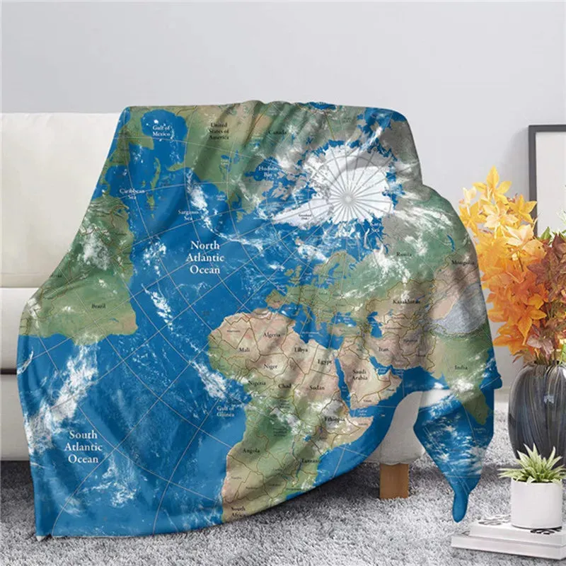 3D World Map Theme Flannel Throw Blankets for Sofa Winter Warm Bedroom Decor Blanket on The Bed Soft Kids Adults Travel Gifts