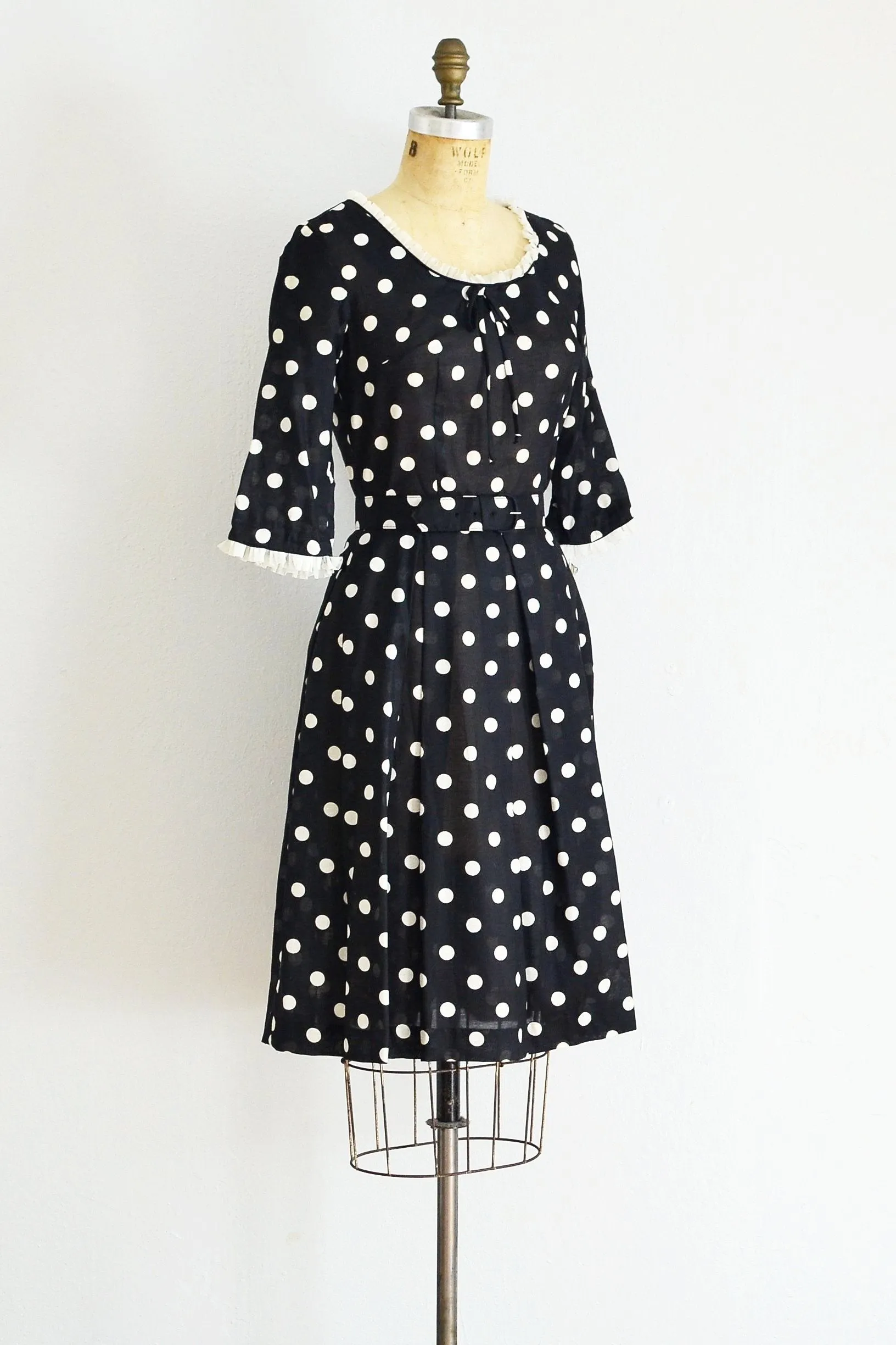 50s Polka Dot Lawn Dress / S