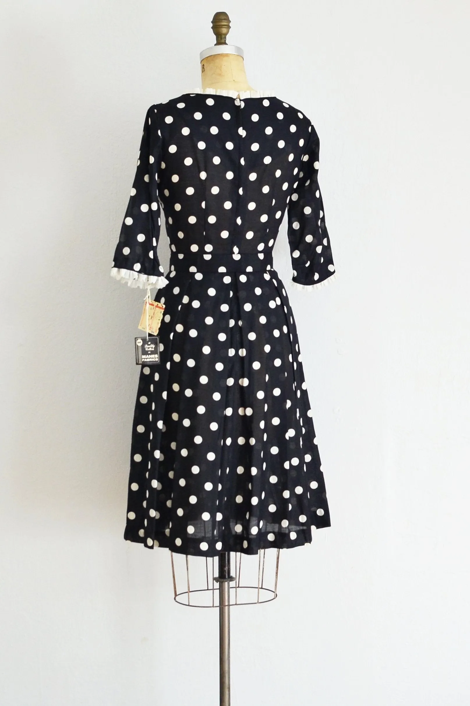 50s Polka Dot Lawn Dress / S