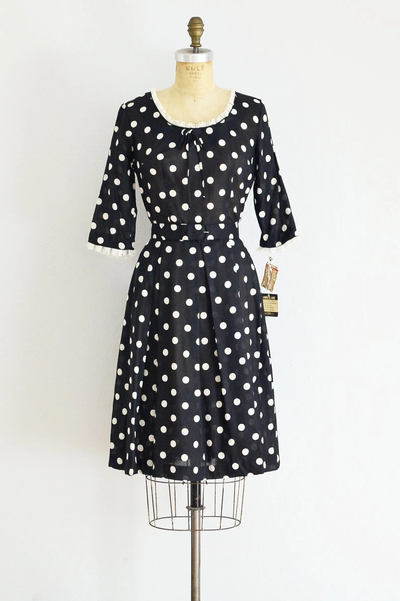 50s Polka Dot Lawn Dress / S