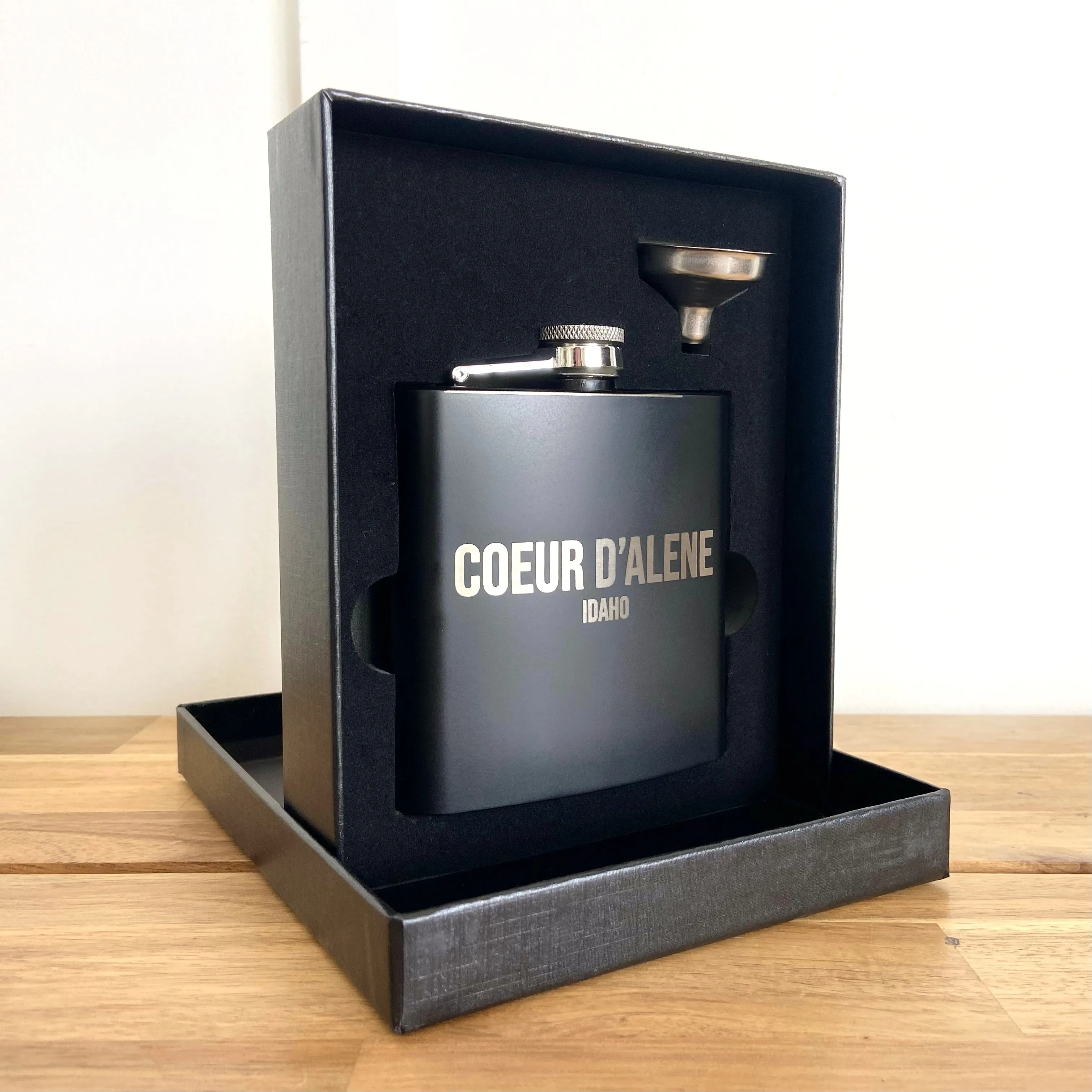 6oz Coeur d’Alene Stainless Steel Flask - personalized engraved flask