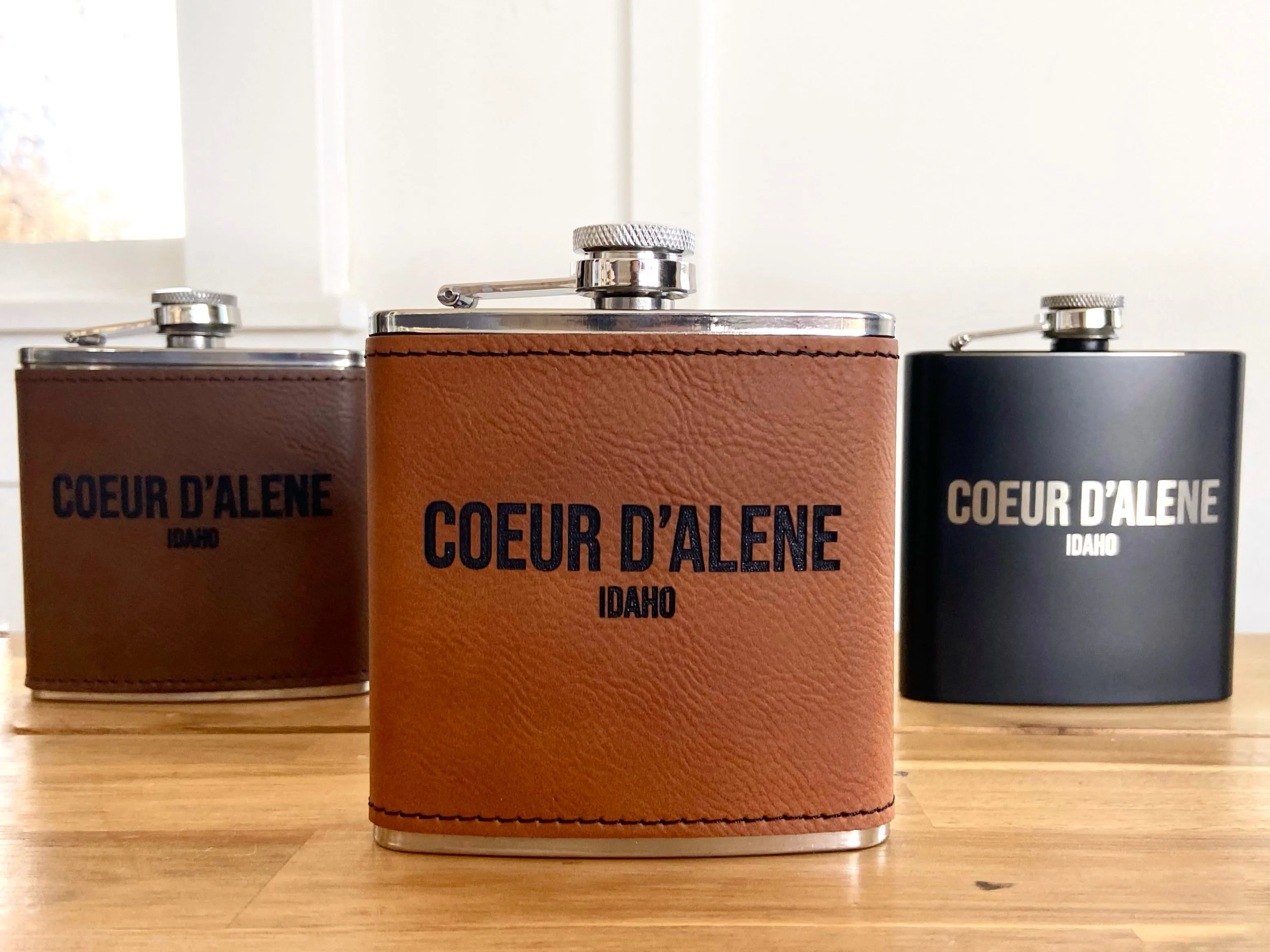 6oz Coeur d’Alene Stainless Steel Flask - personalized engraved flask