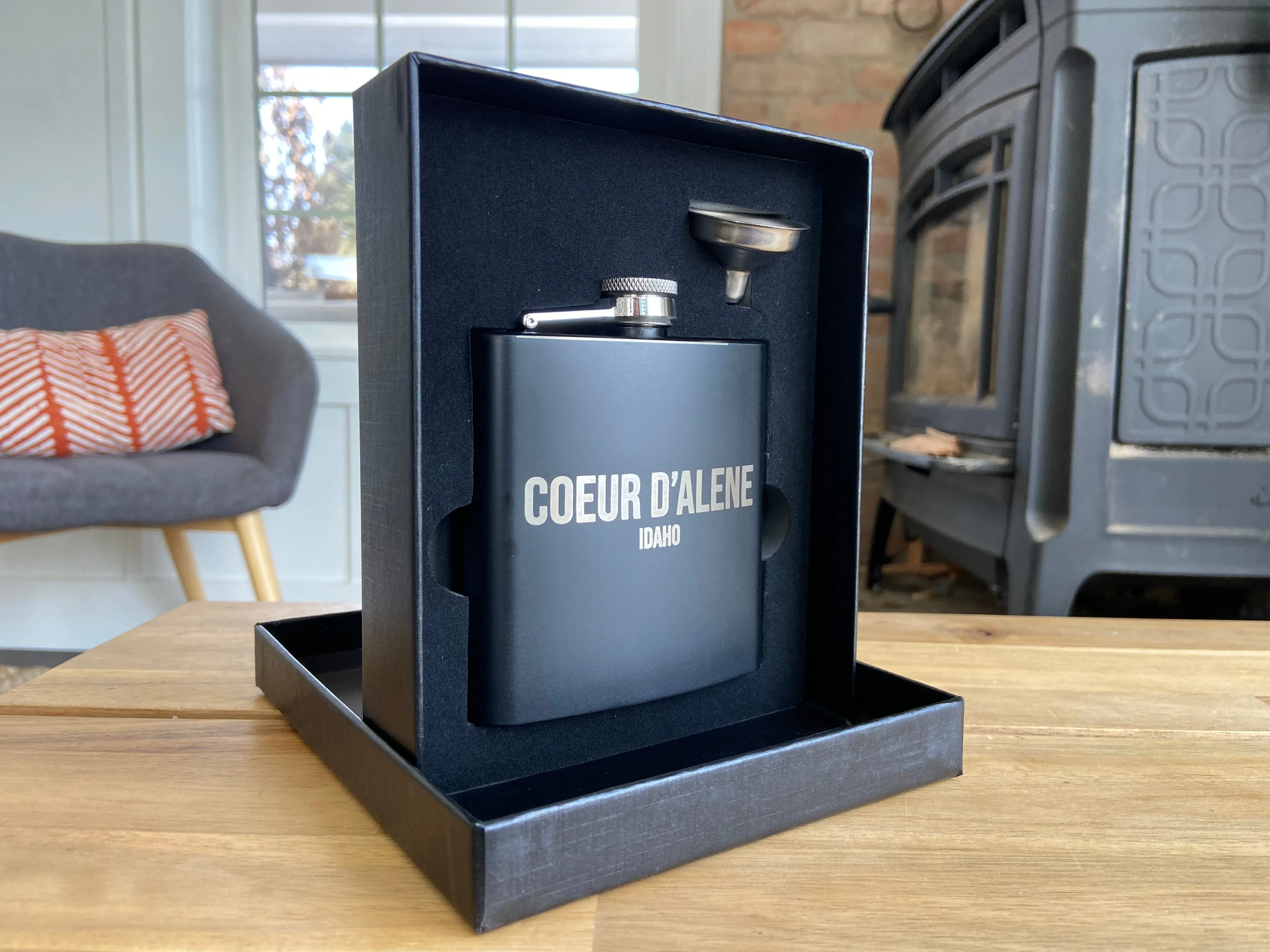 6oz Coeur d’Alene Stainless Steel Flask - personalized engraved flask