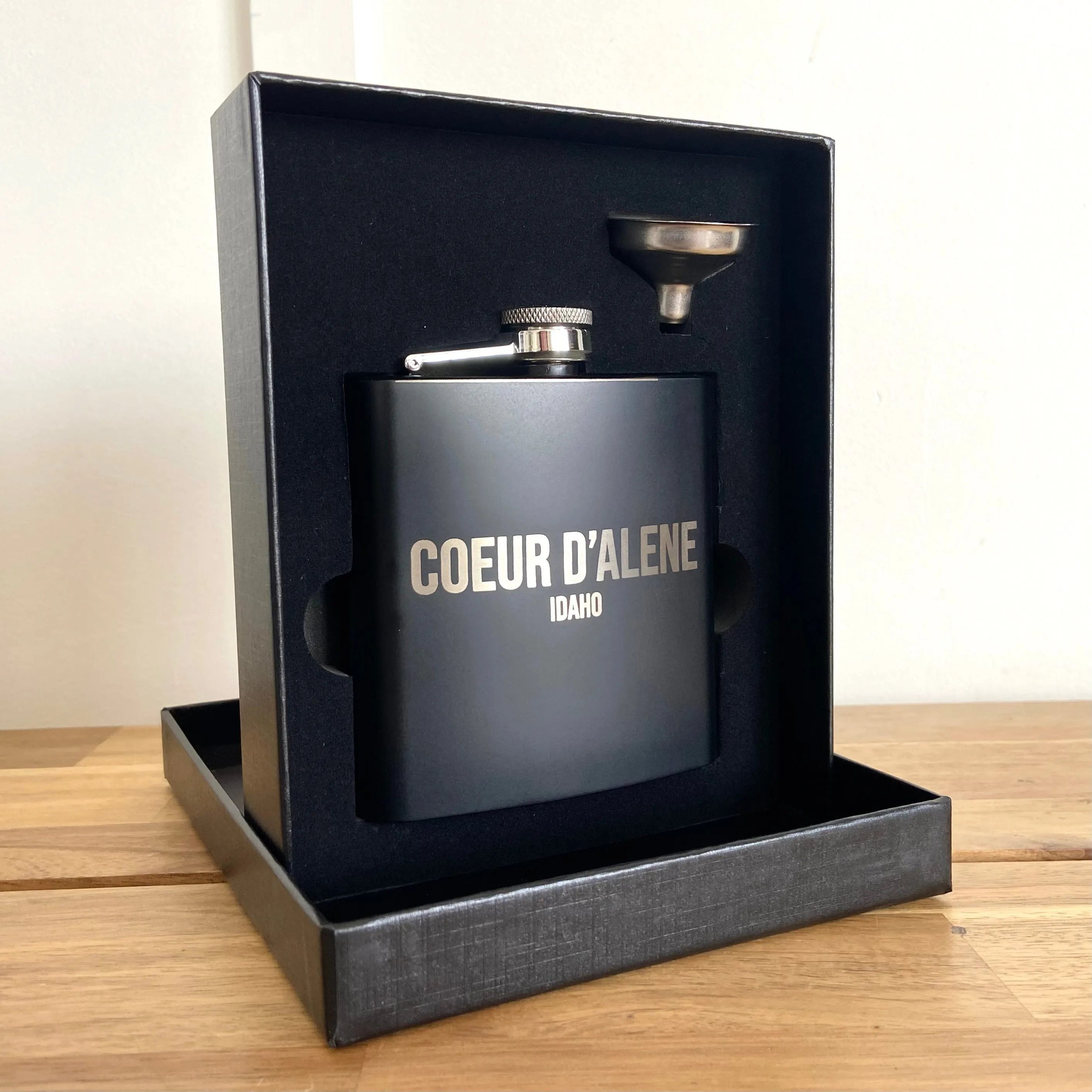 6oz Coeur d’Alene Stainless Steel Flask - personalized engraved flask
