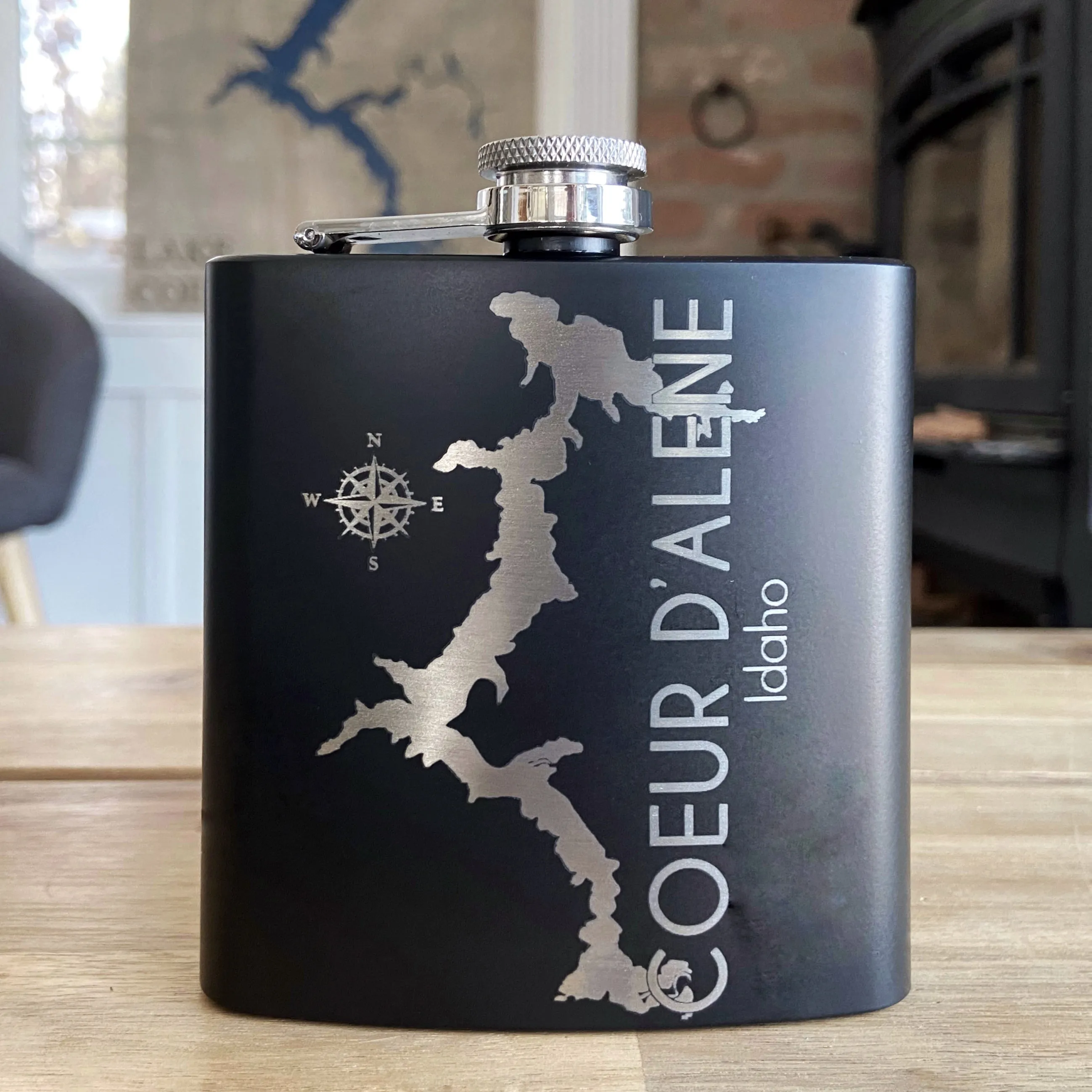 6oz Lake Coeur d’Alene Stainless Steel Flask - personalized engraved flask