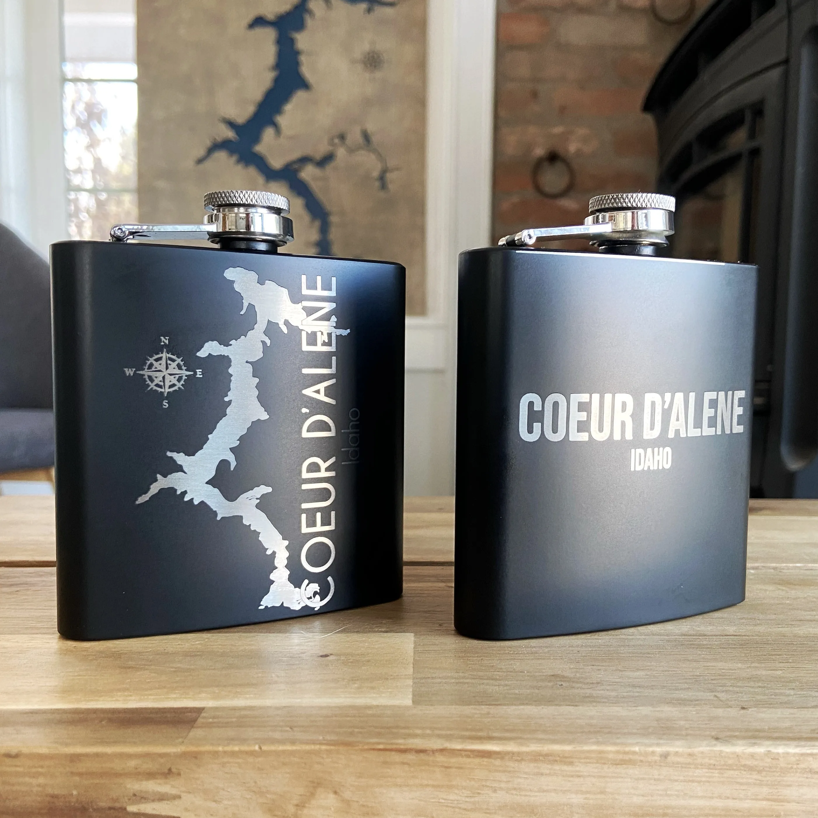 6oz Lake Coeur d’Alene Stainless Steel Flask - personalized engraved flask