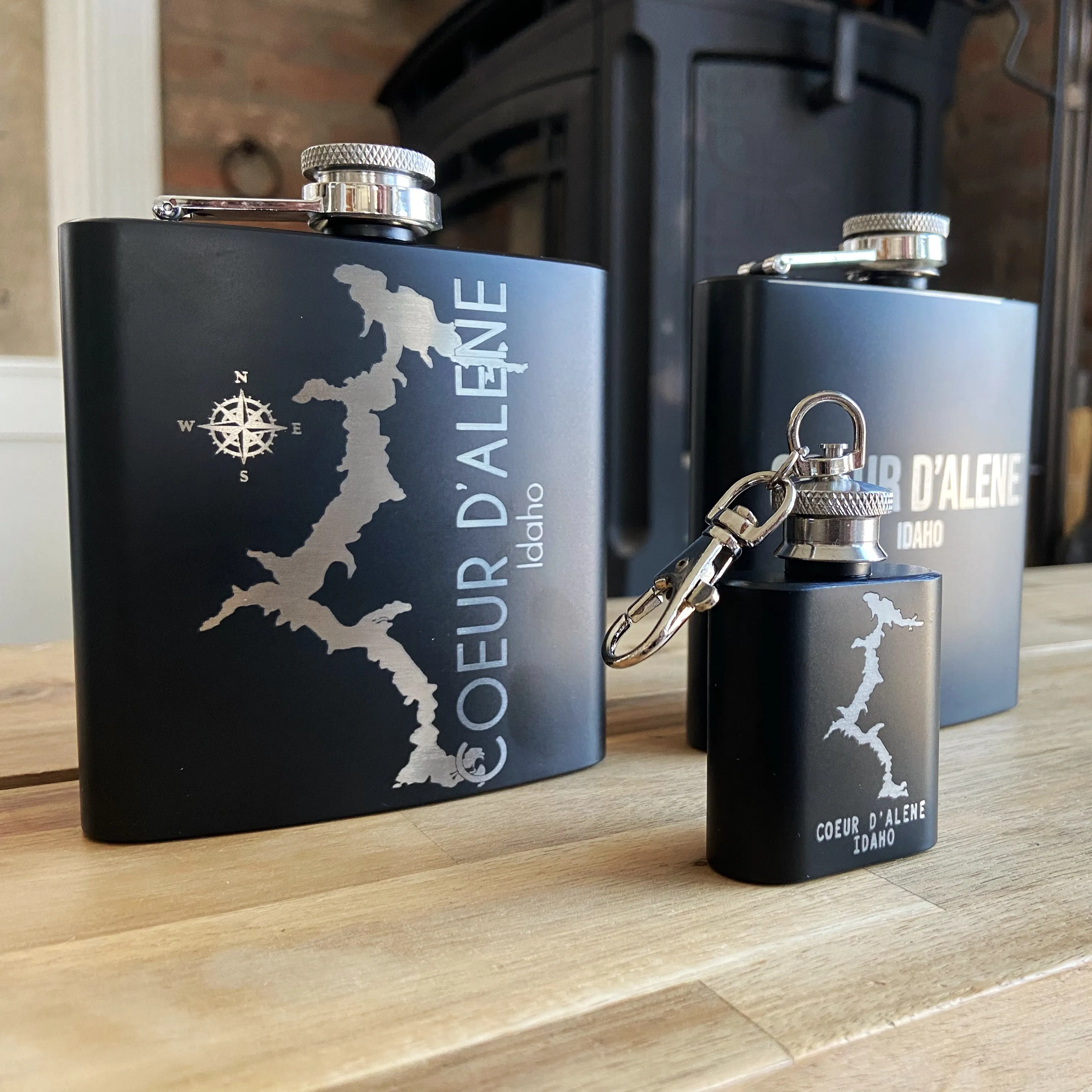 6oz Lake Coeur d’Alene Stainless Steel Flask - personalized engraved flask