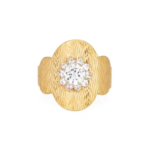 70s Diamond Cluster Cigar Ring Sz 6 Band 18k Yellow Gold Cocktail Estate Jewelry