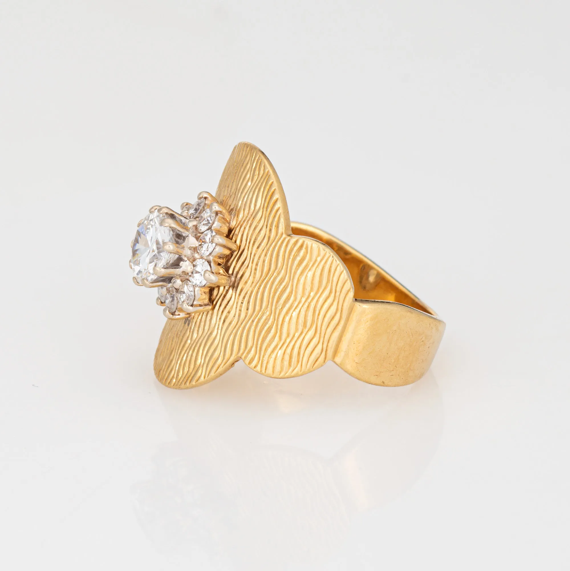 70s Diamond Cluster Cigar Ring Sz 6 Band 18k Yellow Gold Cocktail Estate Jewelry