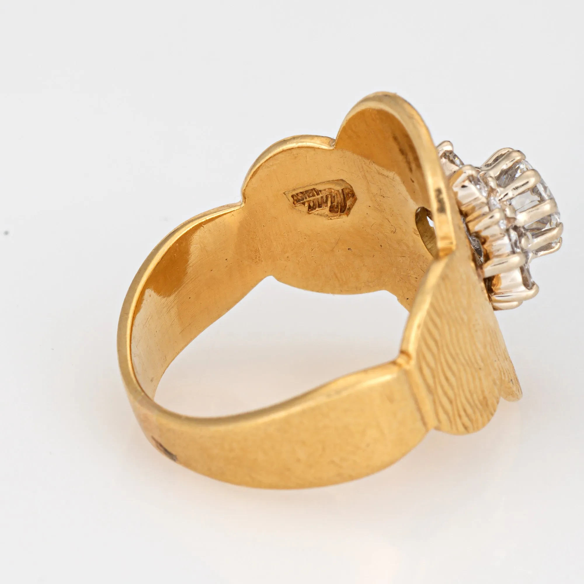 70s Diamond Cluster Cigar Ring Sz 6 Band 18k Yellow Gold Cocktail Estate Jewelry