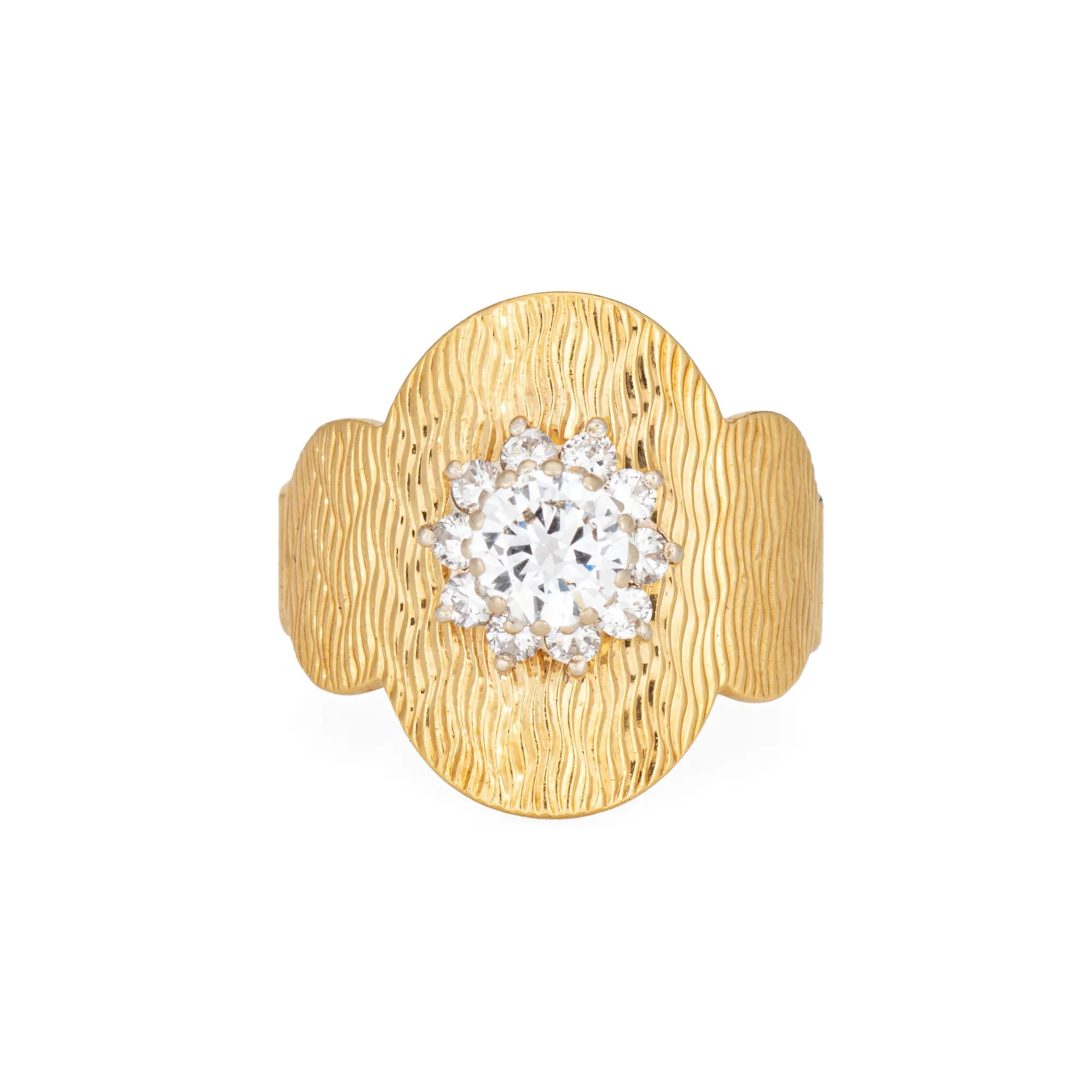 70s Diamond Cluster Cigar Ring Sz 6 Band 18k Yellow Gold Cocktail Estate Jewelry