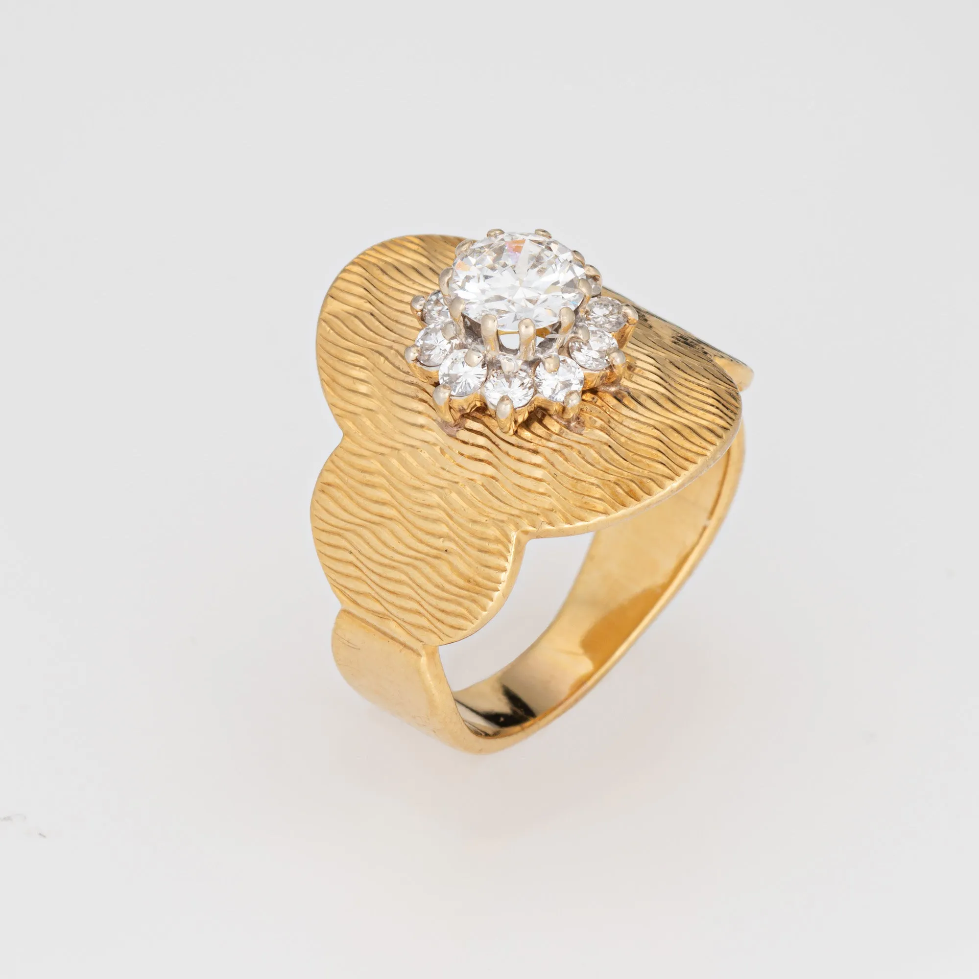 70s Diamond Cluster Cigar Ring Sz 6 Band 18k Yellow Gold Cocktail Estate Jewelry