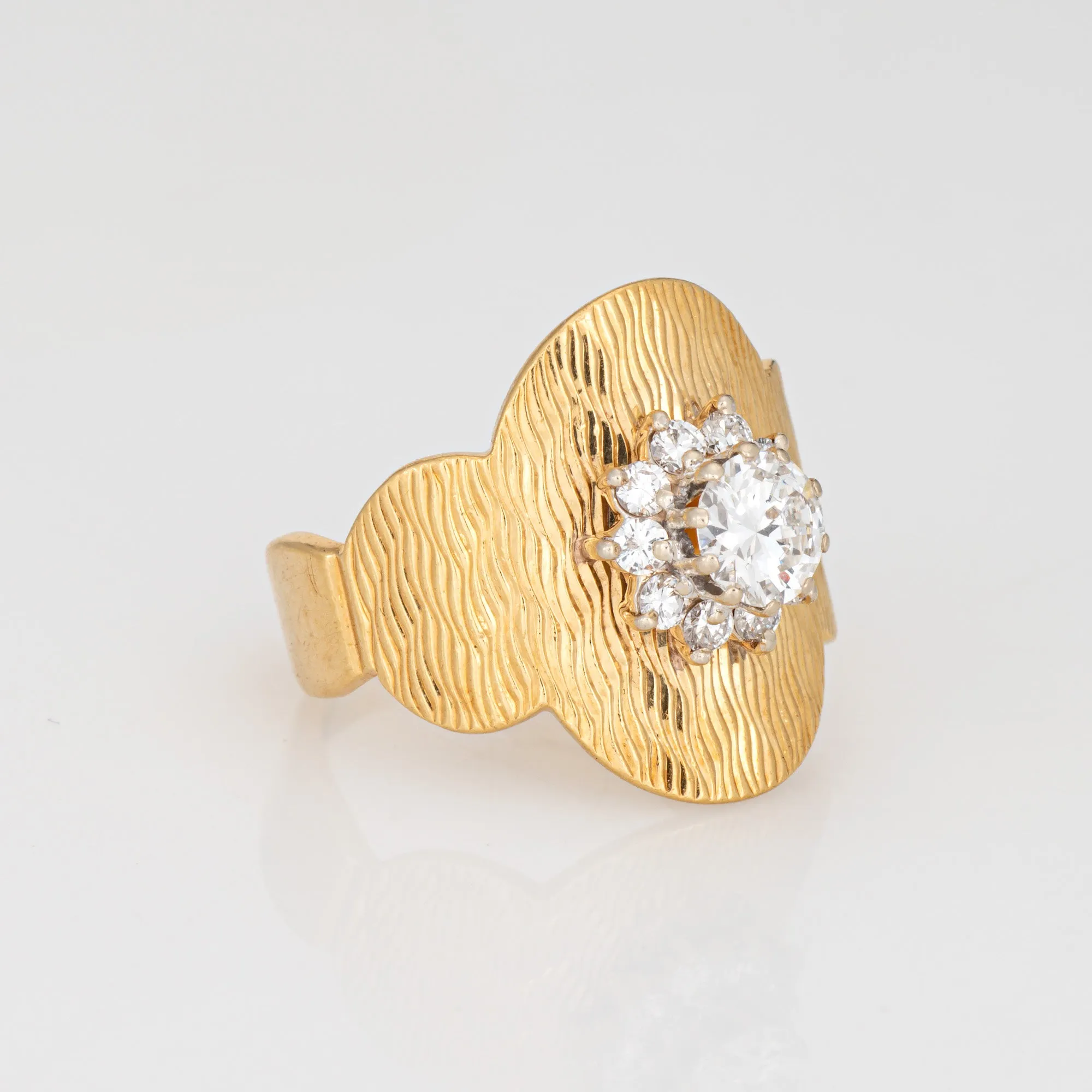 70s Diamond Cluster Cigar Ring Sz 6 Band 18k Yellow Gold Cocktail Estate Jewelry