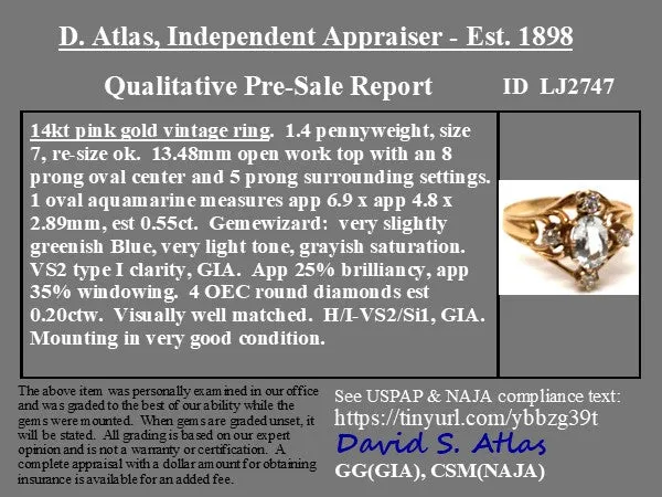 .75ctw Vintage Aquamarine & Diamond Ring