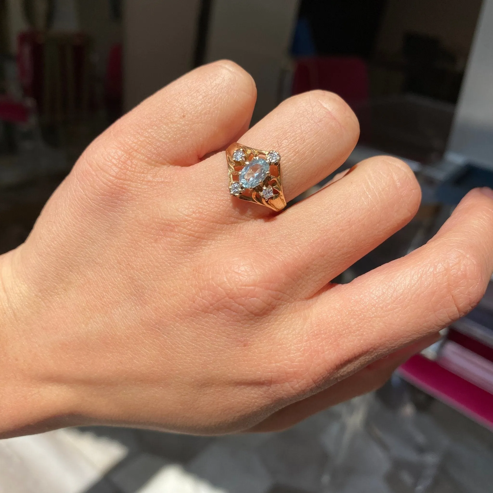 .75ctw Vintage Aquamarine & Diamond Ring