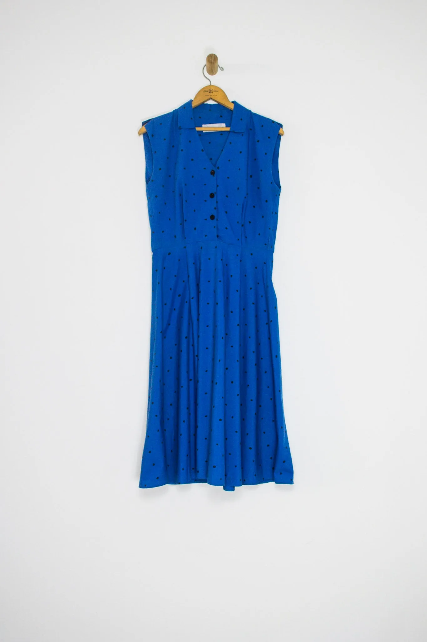 80’s BLUE POLKA DOT DAY DRESS / MEDIUM