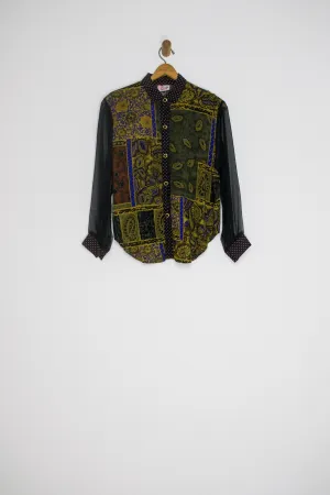 80's MIXED PRINT/SHEER SLEEVE BUTTON UP / LARGE