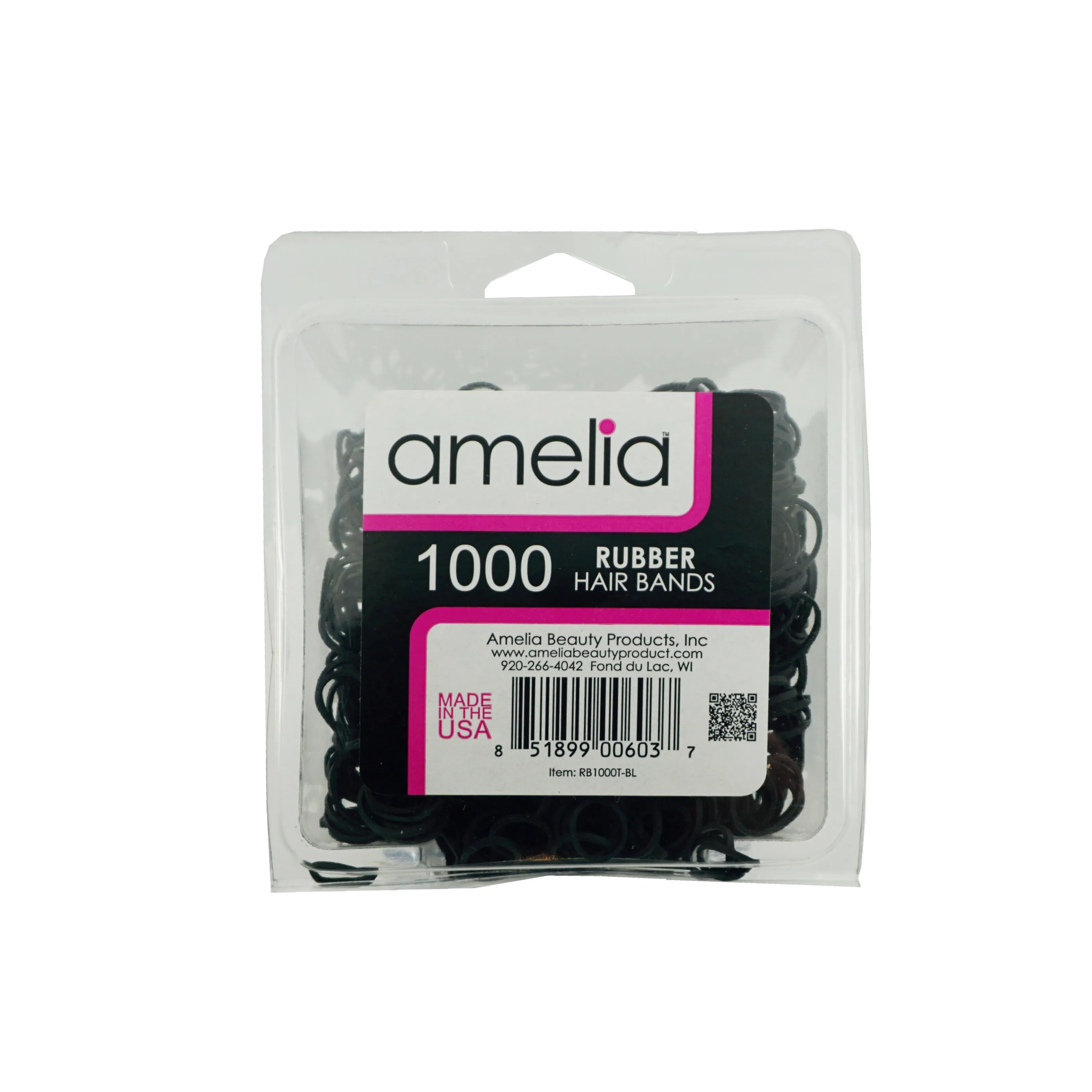 Amelia Beauty | 1/2in, Black, Elastic Rubber Band Pony Tail Holders | Made in USA, Ideal for Ponytails, Braids, Twists, Dreadlocks, Styling Accessories for Women, Men and Girls | 1000 Pack