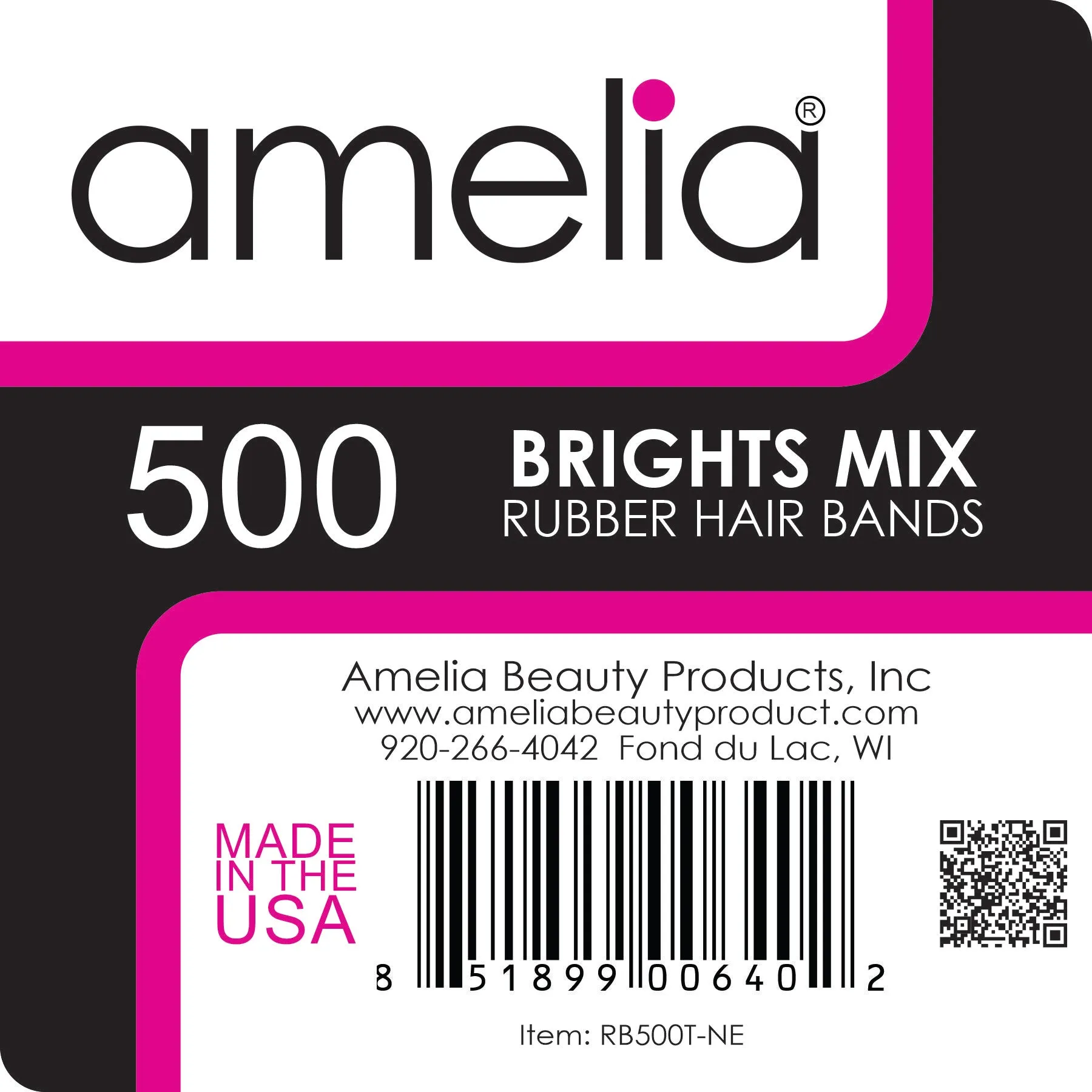 Amelia Beauty | 1/2in, Brights Neon Mix, Elastic Rubber Band Pony Tail Holders | Made in USA, Ideal for Ponytails, Braids, Twists, Dreadlocks, Styling Accessories for Women, Men and Girls | 500 Pack