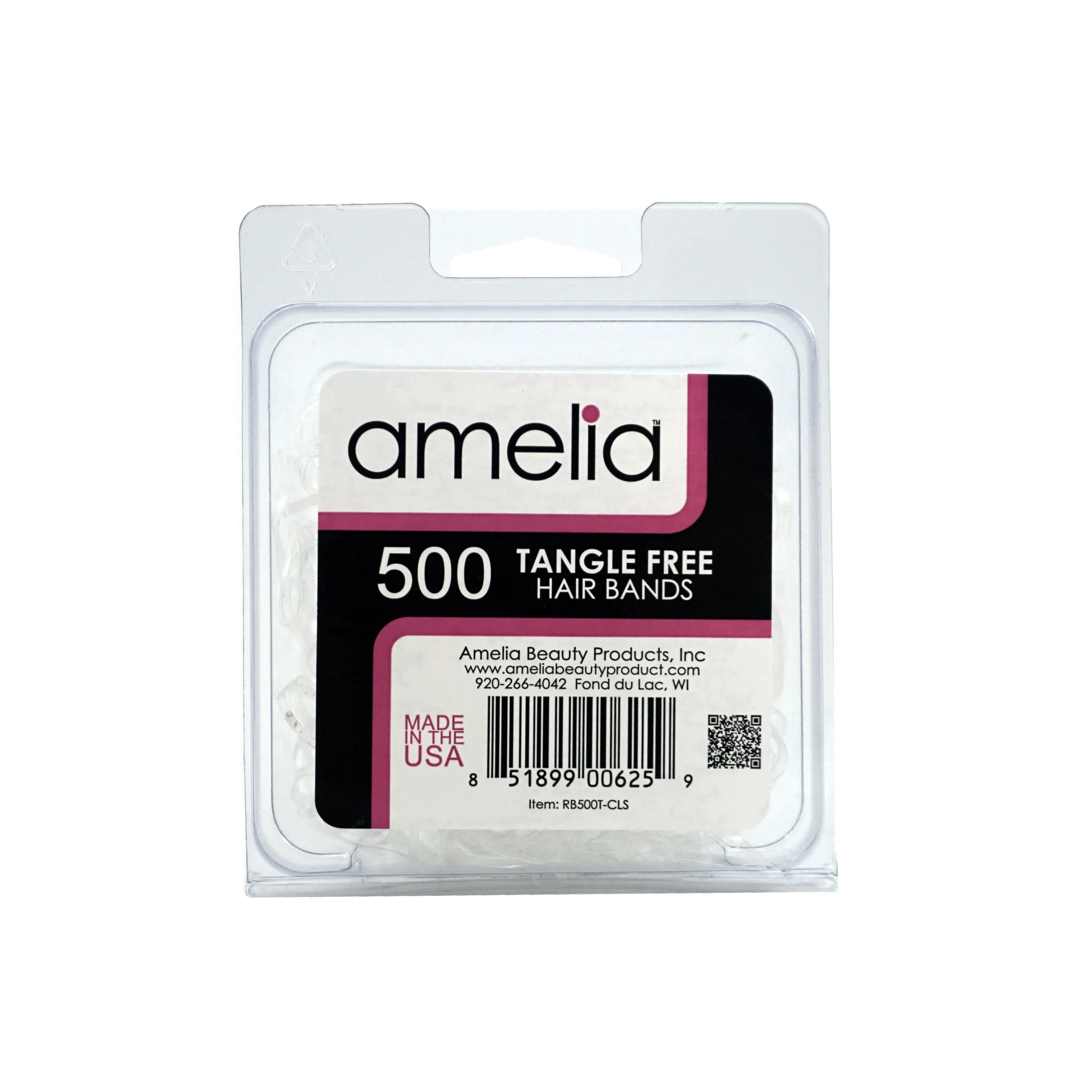 Amelia Beauty | 1/2in, Clear, Tangle Free Elastic Pony Tail Holders | Made in USA, Ideal for Ponytails, Braids, Twists. For Women, Girls. Pain Free, Snag Free, Easy Off | 500 Pack