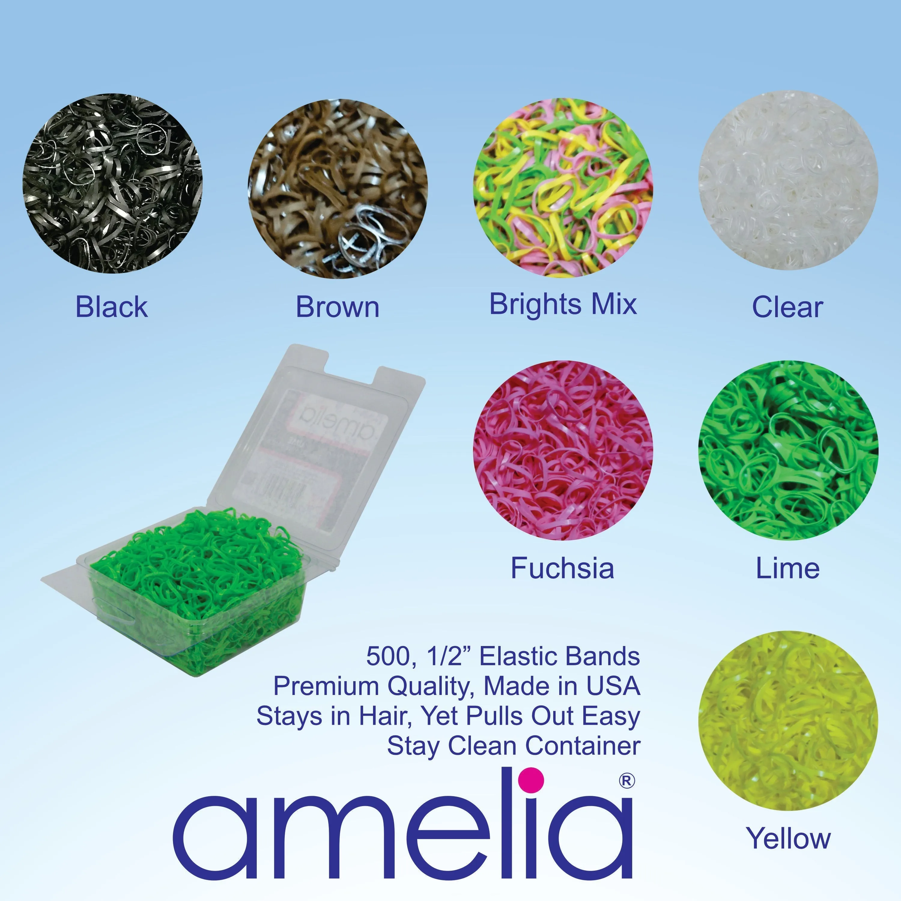 Amelia Beauty | 1/2in, Clear, Tangle Free Elastic Pony Tail Holders | Made in USA, Ideal for Ponytails, Braids, Twists. For Women, Girls. Pain Free, Snag Free, Easy Off | 500 Pack