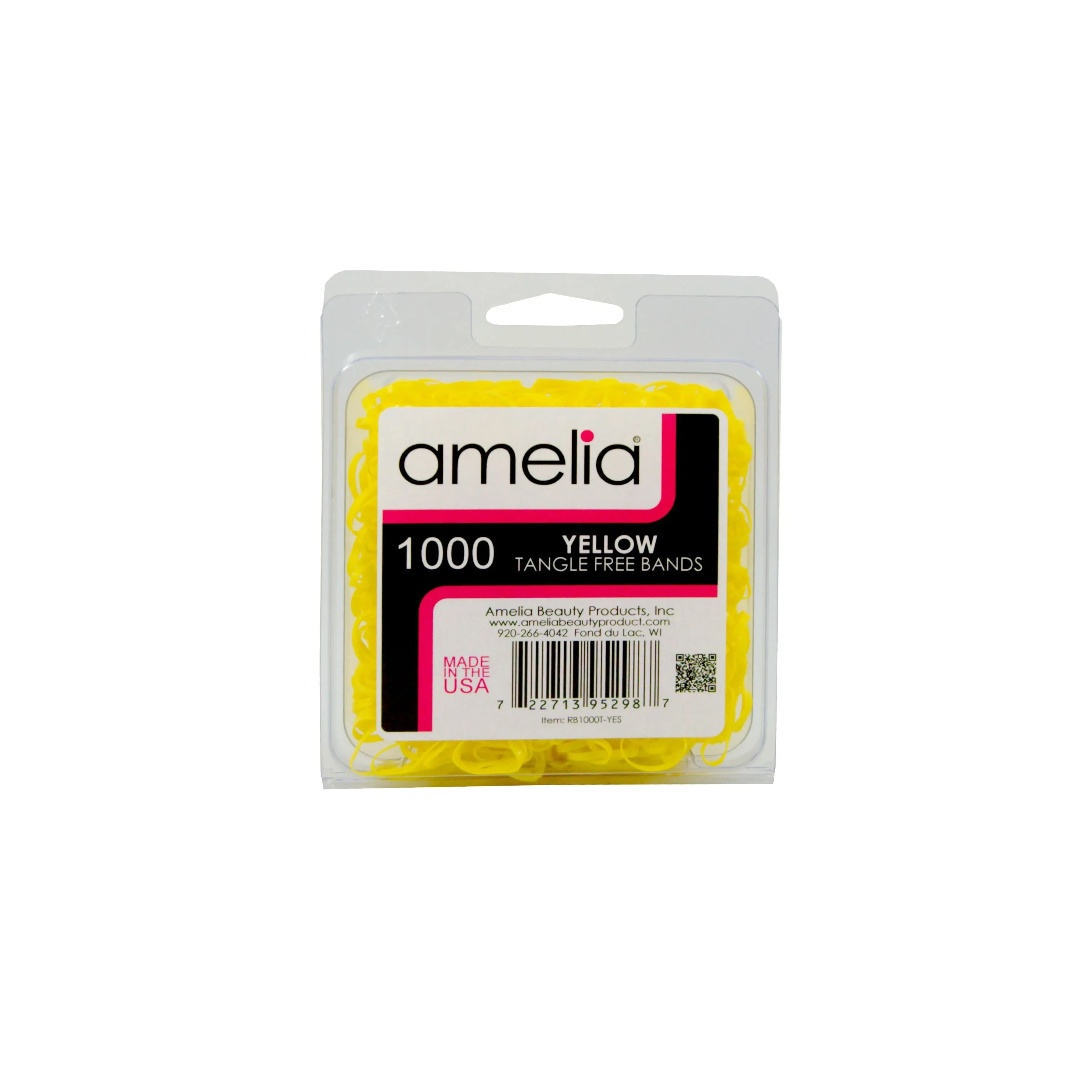 Amelia Beauty | 1/2in, Yellow, Tangle Free Elastic Pony Tail Holders | Made in USA, Ideal for Ponytails, Braids, Twists. For Women, Girls. Pain Free, Snag Free, Easy Off | 1000 Pack