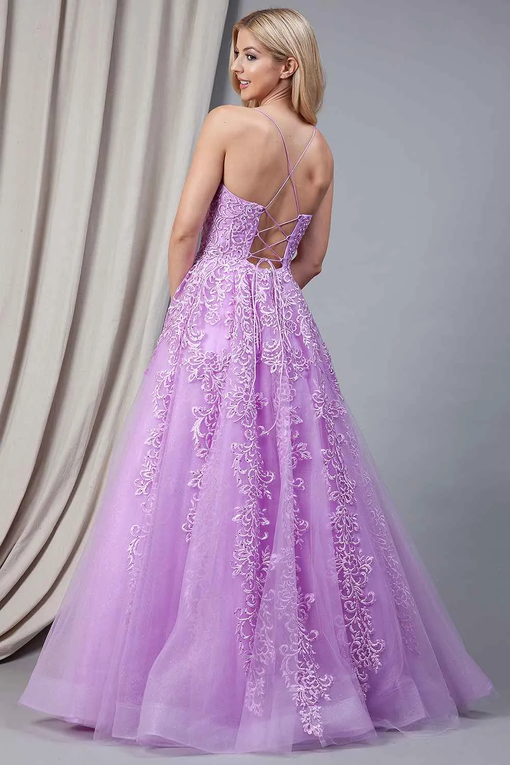 Amelia Couture BZ016 Long A-Line Ballgown Boat Neckline Embroidery